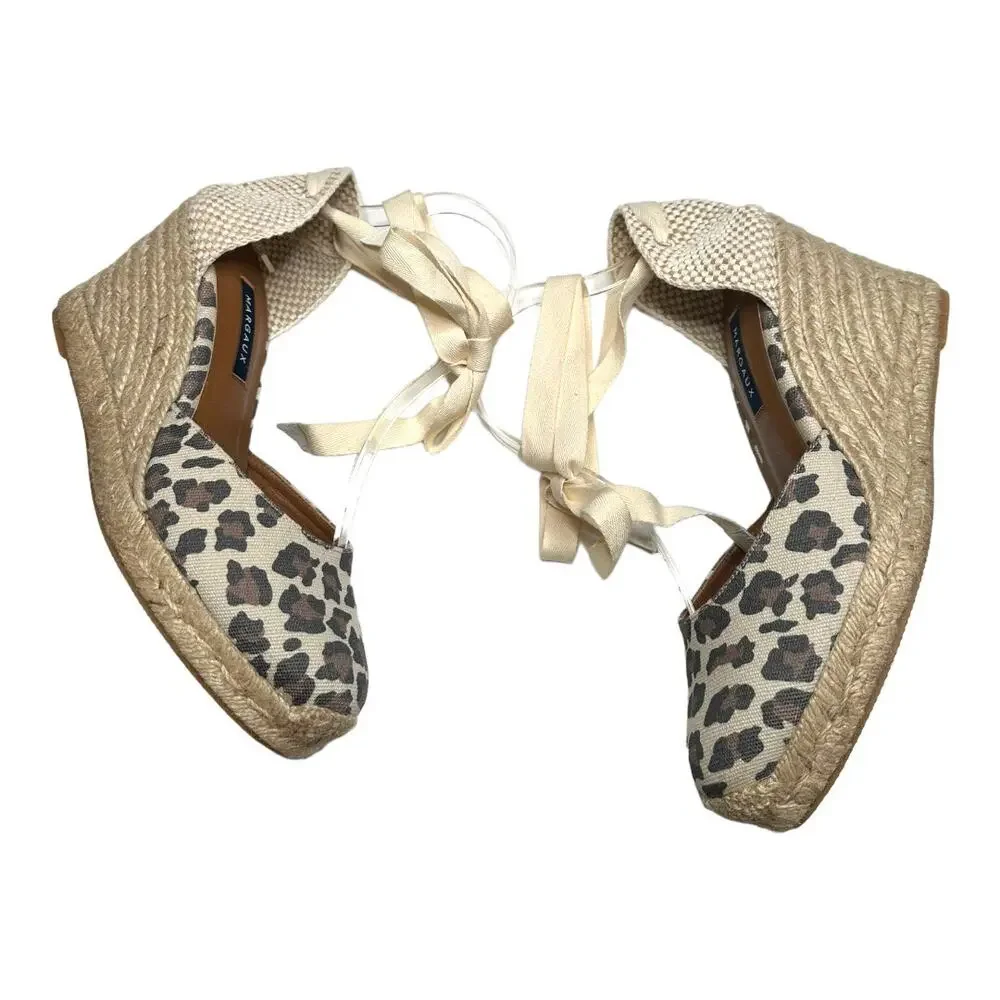 Margaux Leopard Print Lace-Up Espadrille Wedge Sandals Size 9.5